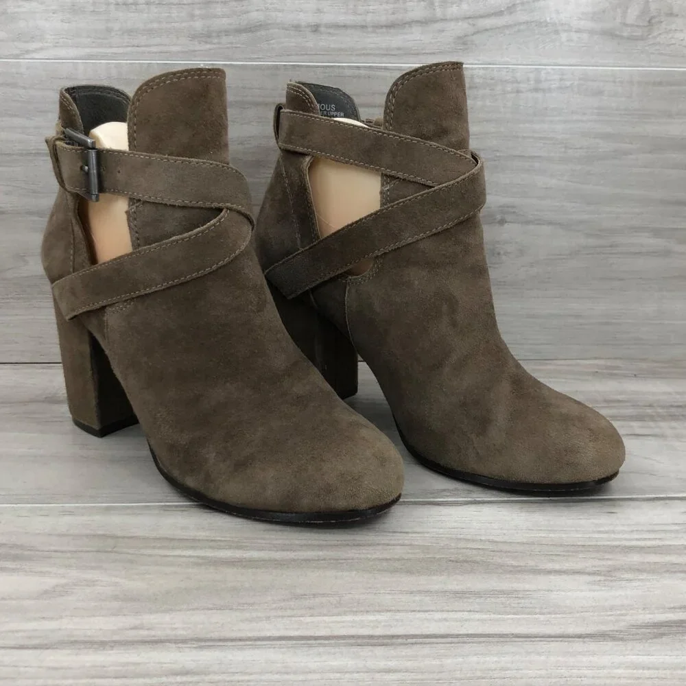 Ash Ankle Boots Women's 37 Famous Brown Suede Buckle Heel Booties